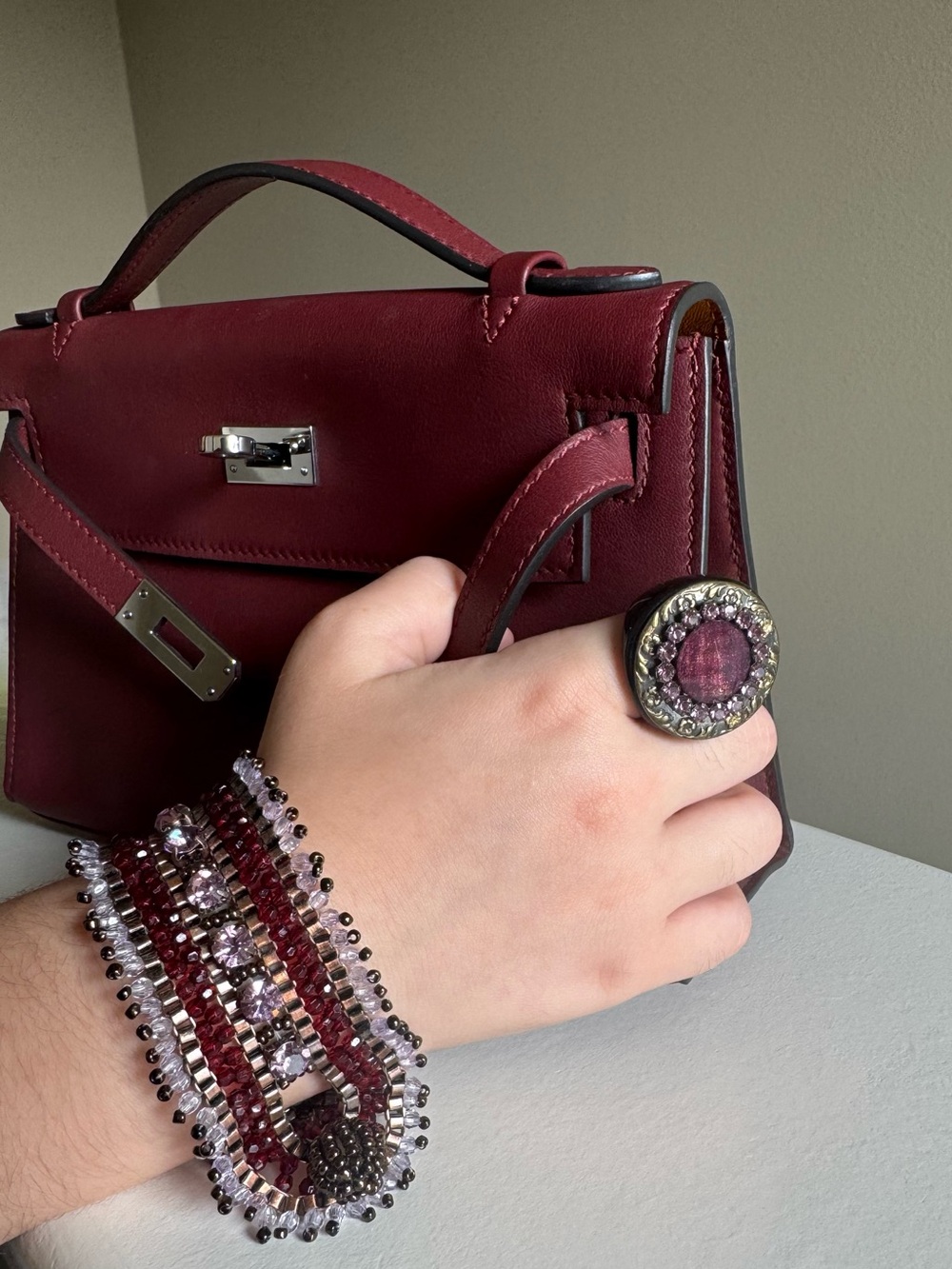 Handmade Maroon Beaded Stretch Bracelet - Women's Fashion Bracelet